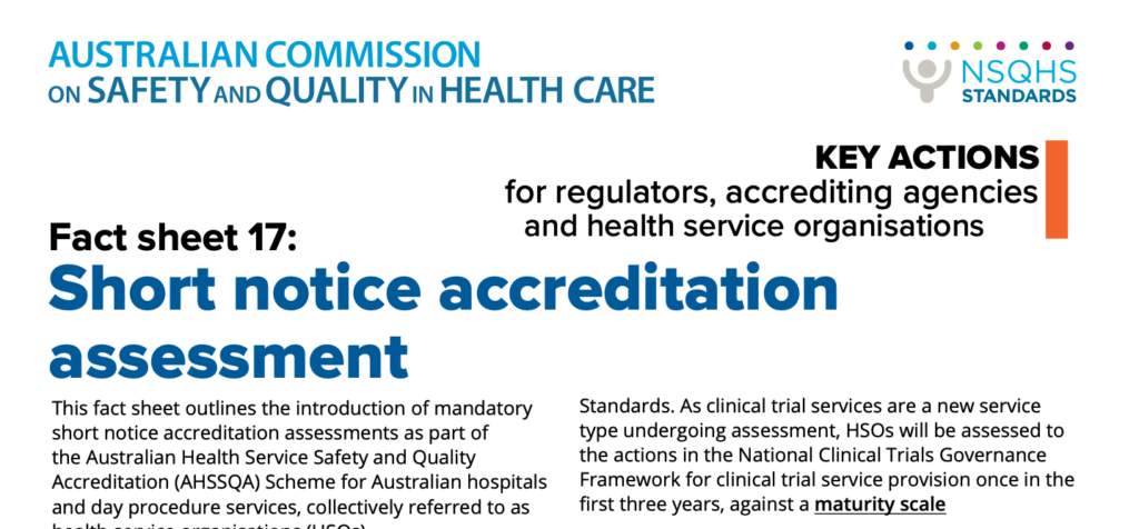 Extract from the Australian Commission on Safety & Quality in Health Care Fact Sheet 17